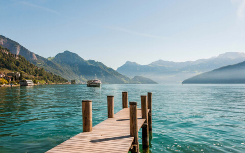 Panorama, Sicht auf Vierwaldstättersee, Weggis, Schifffahrt, Wanderwege, Wanderpanorama, See, Schweizer Alpen